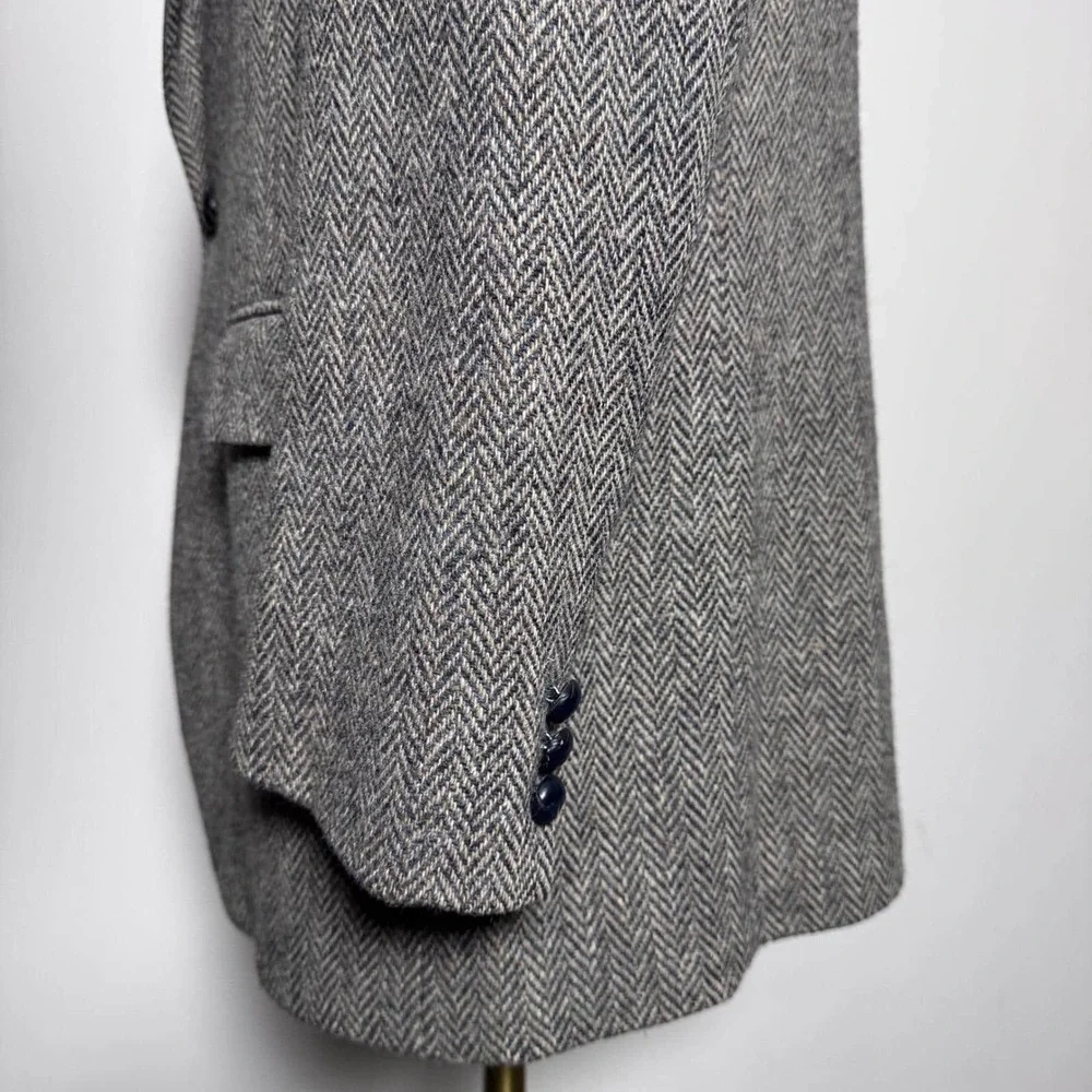 1980s‎ Saks Fifth Avenue Blazer Mens 40R Grey Herringbone Wool Tweed Vintage